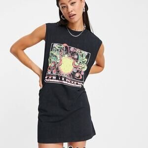 Collusion Sleeveless Oversized Acid Wash T-Shirt Dress Dropped Armhole NWOT